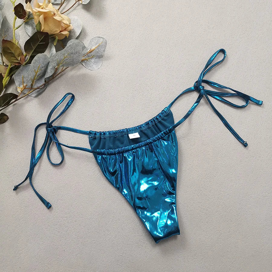 Blue Glossy MerBae two piece swimsuit bikini metallic lame strapless