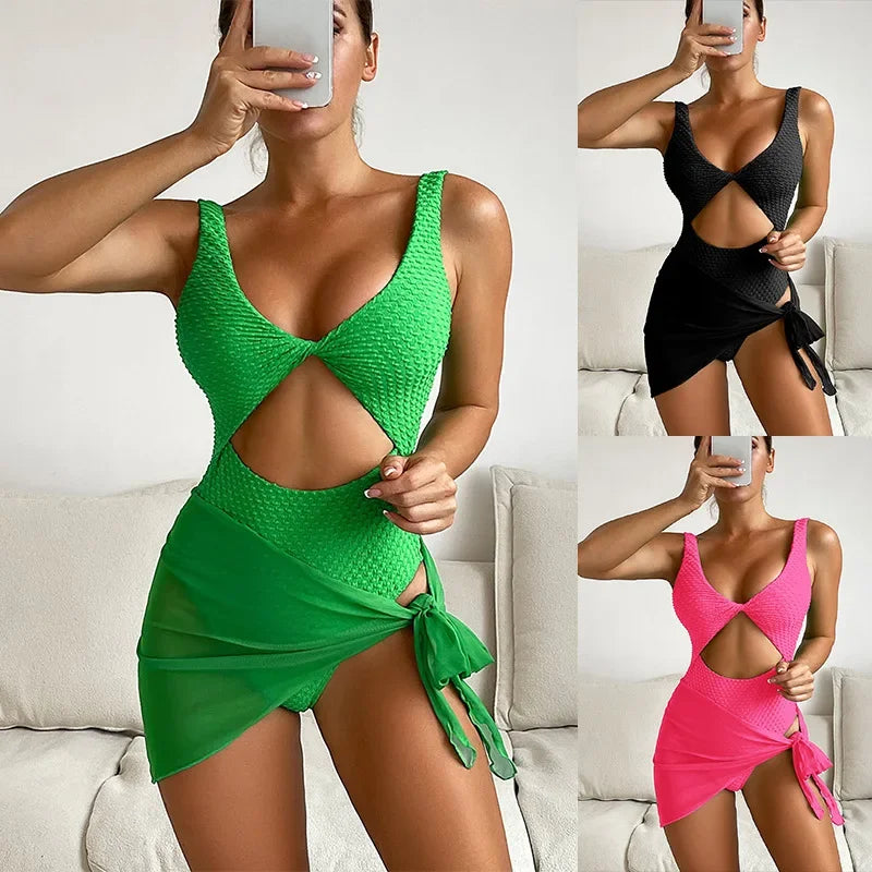 Selena cut out one piece swimsuit green pink black