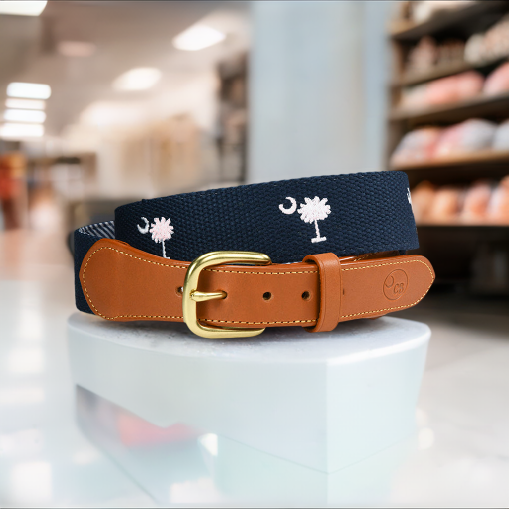 SC State Flag Belt Palmetto Moon on Cotton Web men's