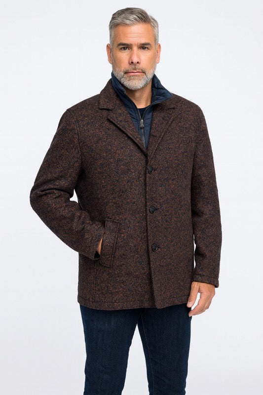Dual-Layer Wool and Cashmere Coat - Navy/Brown Melange Men's GIONFRIDDO Italy