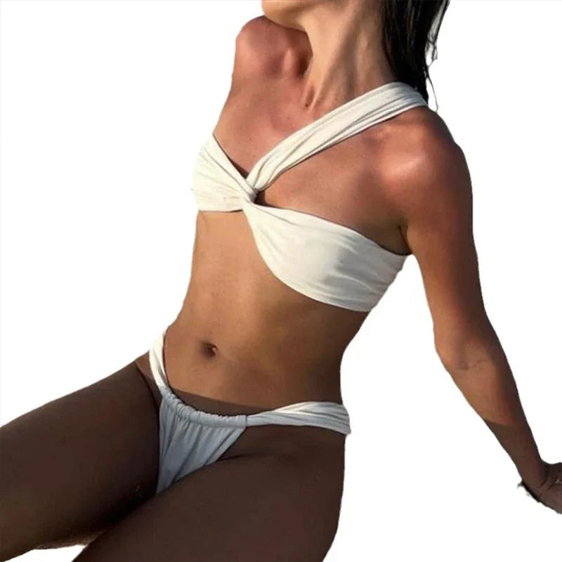 Acikay two piece swimsuit bikini one shoulder strap