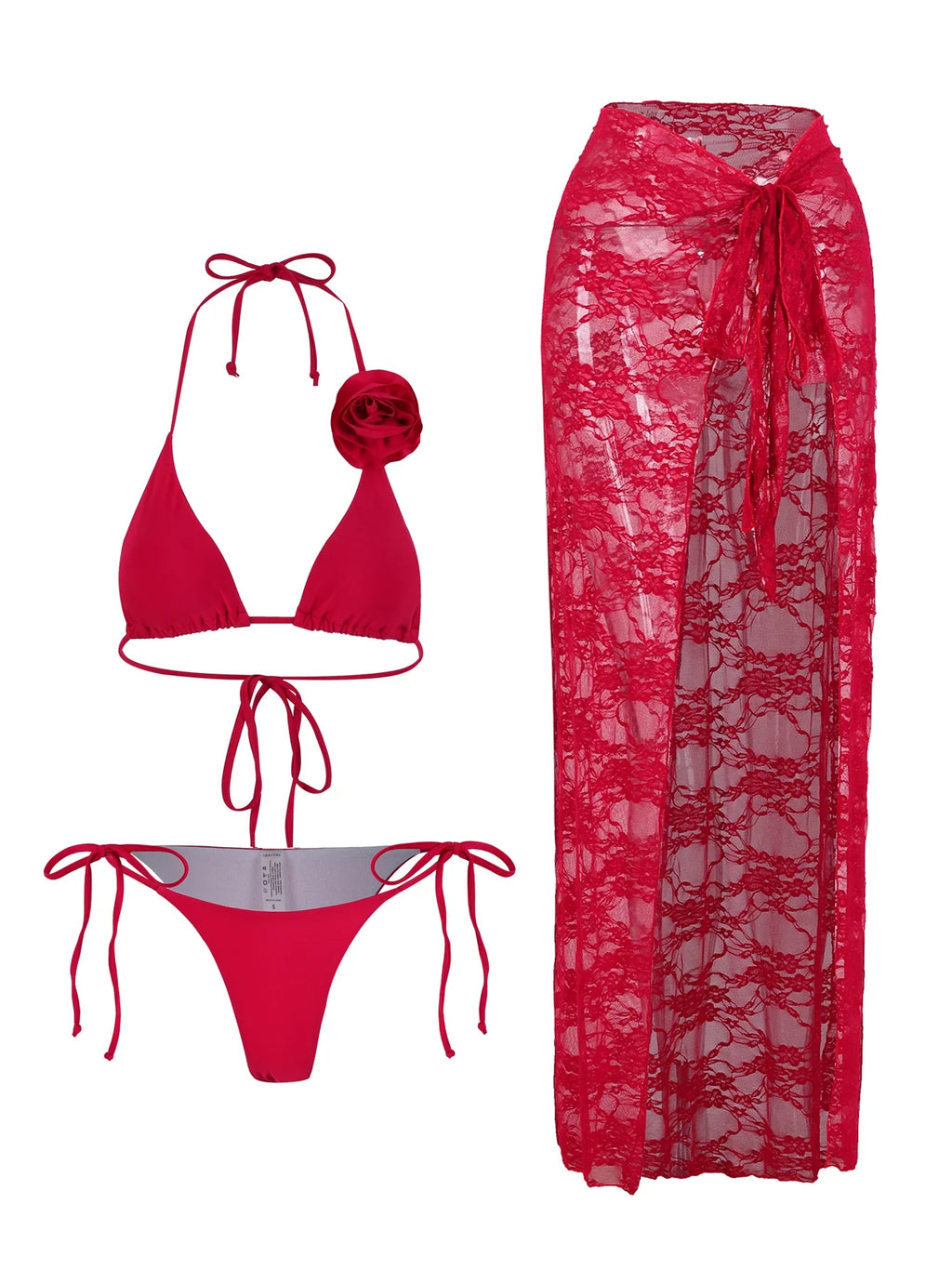 Yelia three piece swimsuit set bikini and cover-up sarong skirt