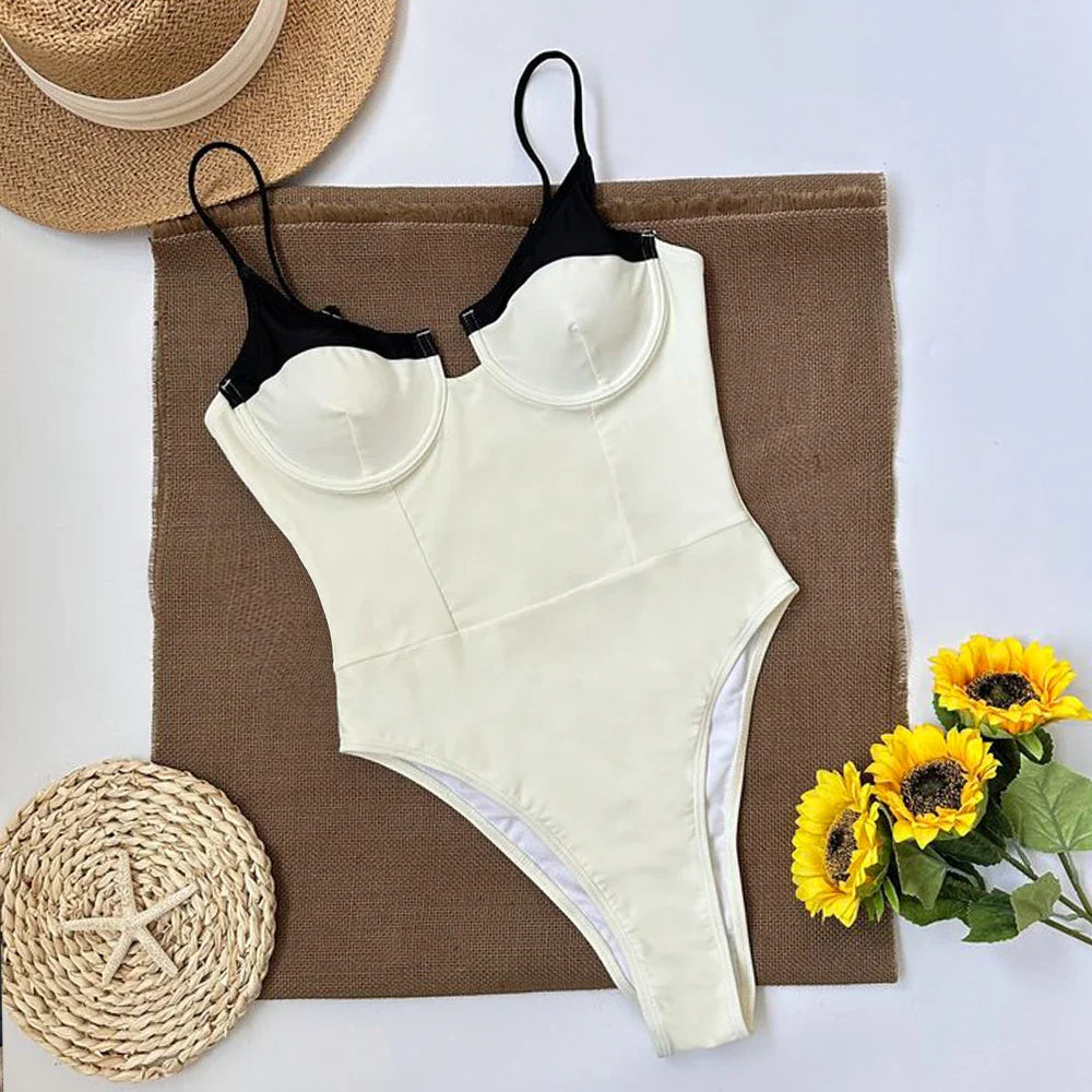 Azina one piece swimsuit maillot Ivory and black