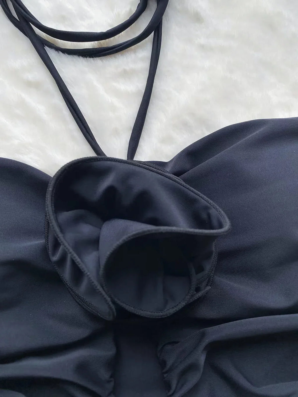 Black rose one piece swimsuit maillot rosette cutout