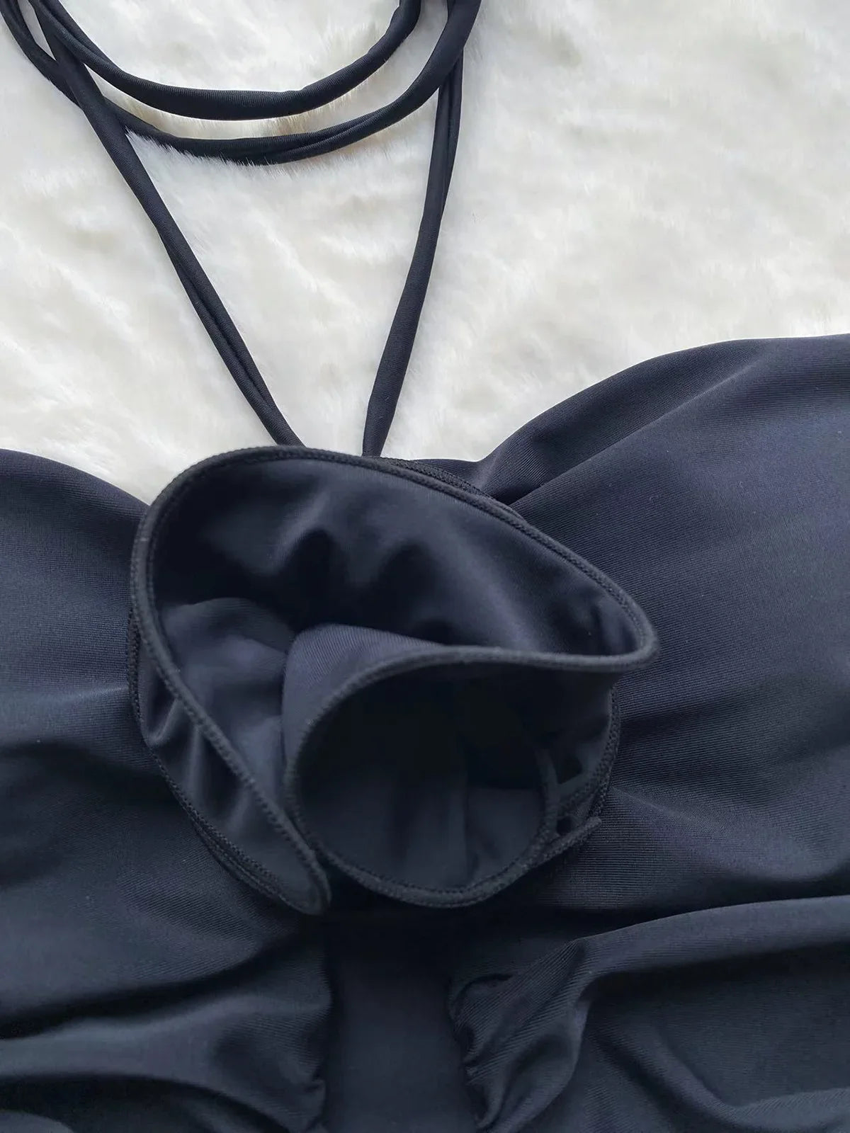Black rose one piece swimsuit maillot rosette cutout
