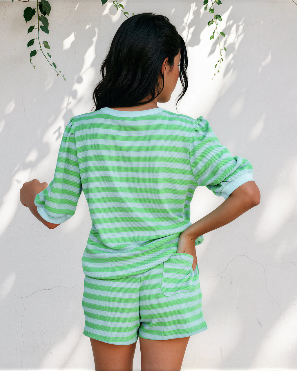 Sweet Escape Lounge Set Outfit Shorts Top Ladies Striped  Indie & Co