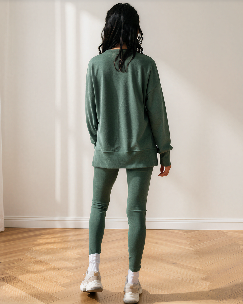 Remi Oversize Slit Sweatshirt Ribbed Leggings 2pcs Set Outfit ladies 4 colors