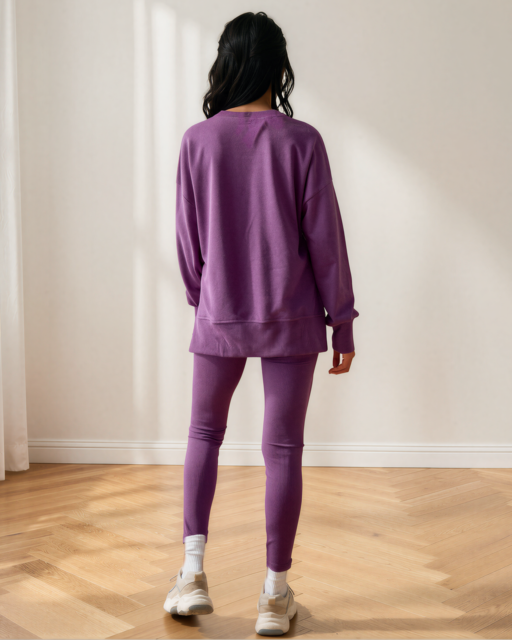 Remi Oversize Slit Sweatshirt Ribbed Leggings 2pcs Set Outfit ladies 4 colors