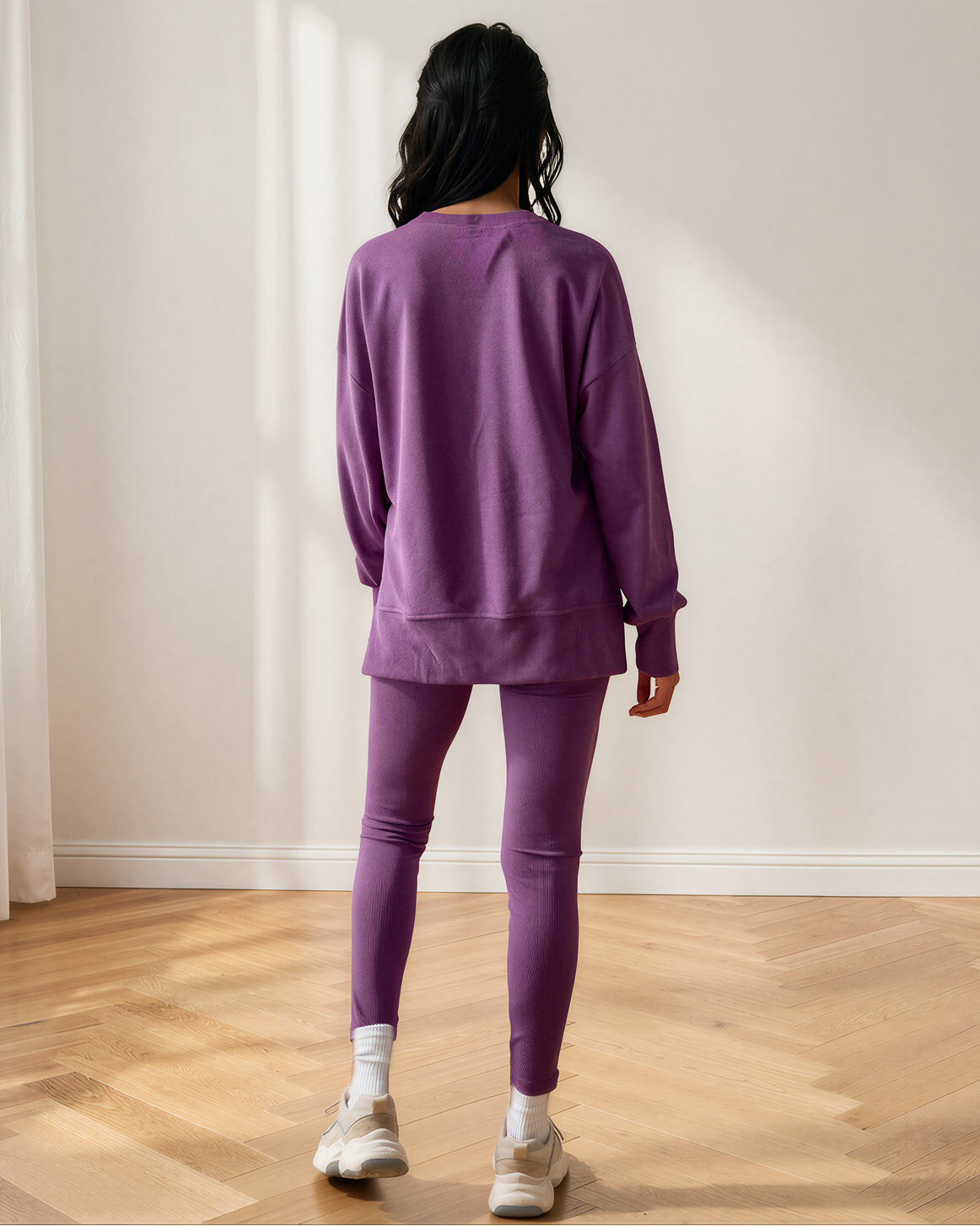 Remi Oversize Slit Sweatshirt Ribbed Leggings 2pcs Set Outfit ladies 4 colors
