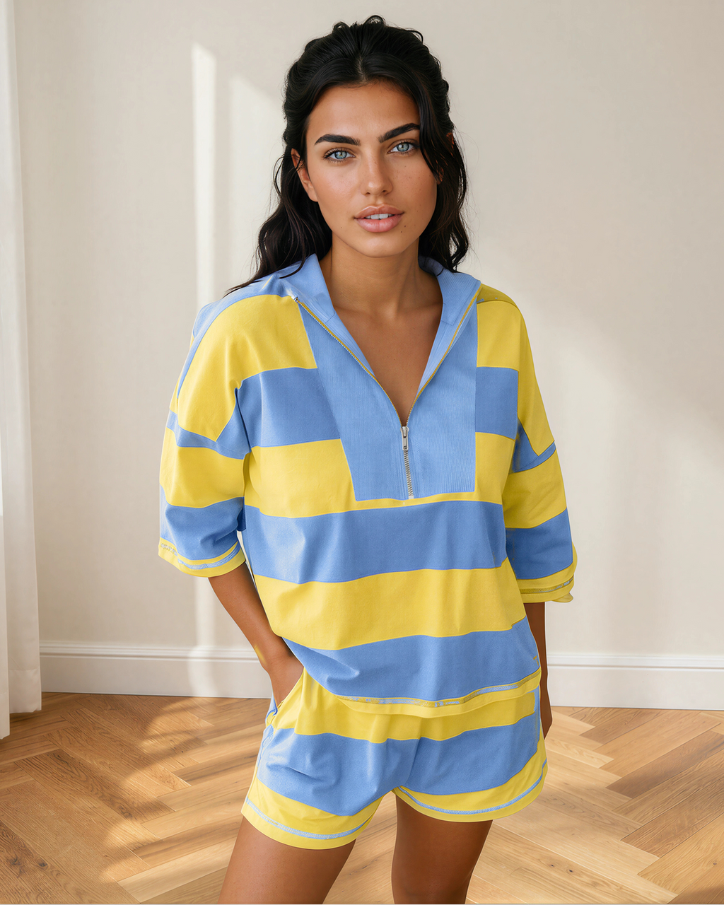 Vivian Lounge Set Shorts Pullover Top Striped Ladies Indie Outfit