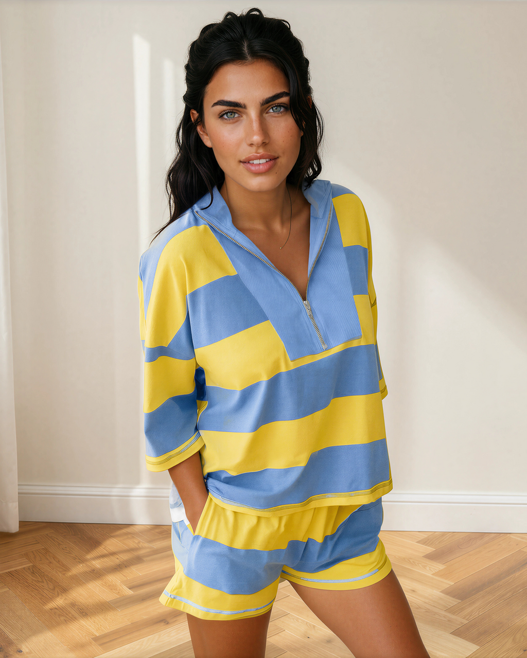 Vivian Lounge Set Shorts Pullover Top Striped Ladies Indie Outfit