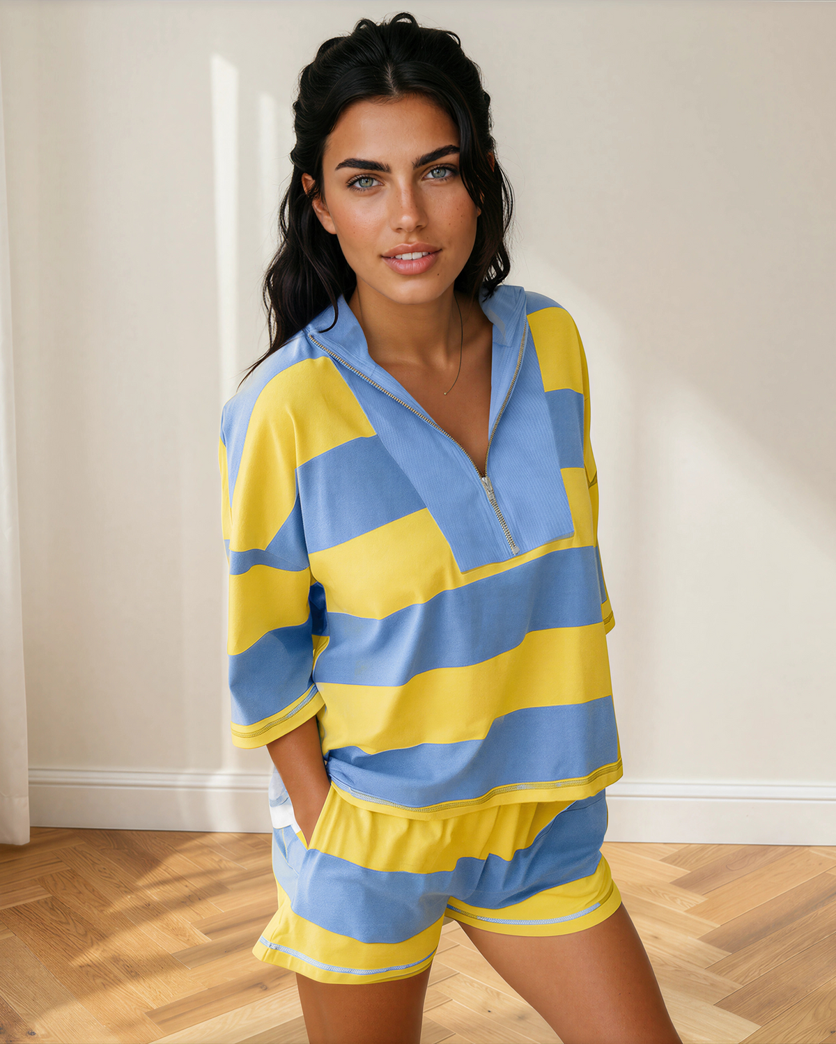 Vivian Lounge Set Shorts Pullover Top Striped Ladies Indie Outfit