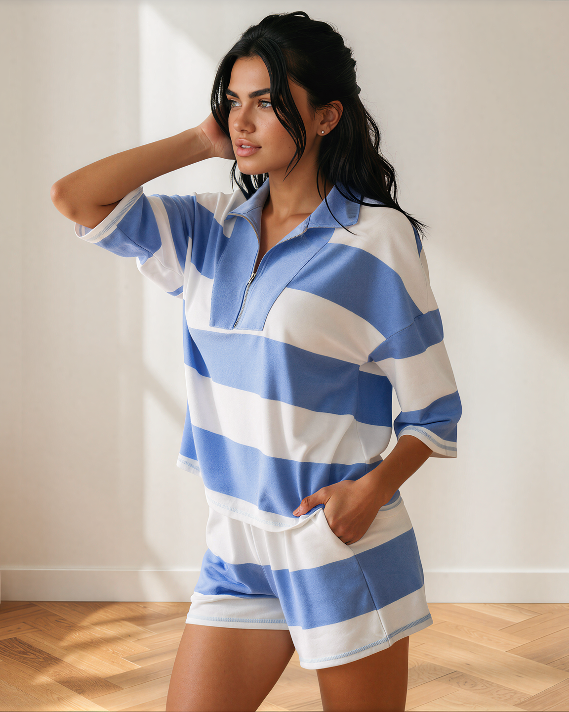 Vivian Lounge Set Shorts Pullover Top Striped Ladies Indie Outfit