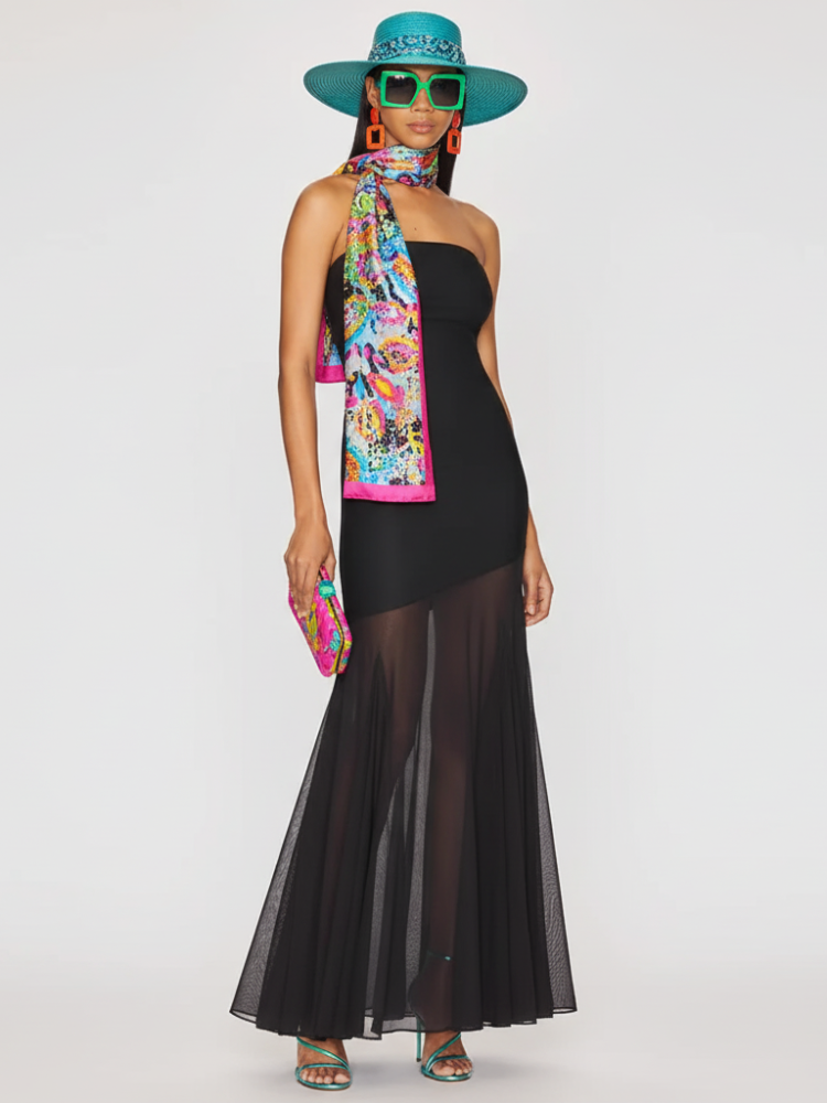 Strapless Bodycon Mesh Dress Fitted, Solid Color, SoHo, BYMANYC New York Sheer Mesh