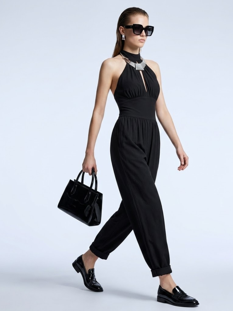 Hi-neck choker Jumpsuit dressy BYMANYC ® New York SOHO HALTER - black sleeveless