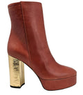 Camel/Gold Cracked Leather Platform Boots Madison Maison Beverly Hills