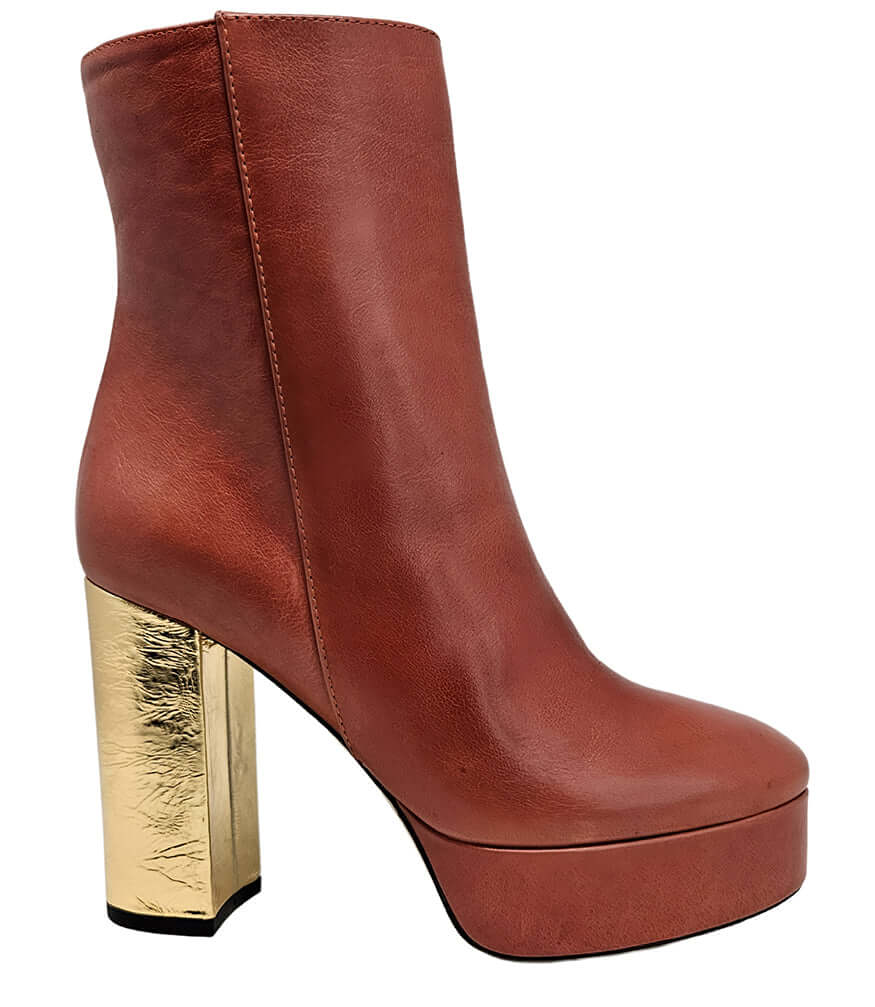 Camel/Gold Cracked Leather Platform Boots Madison Maison Beverly Hills