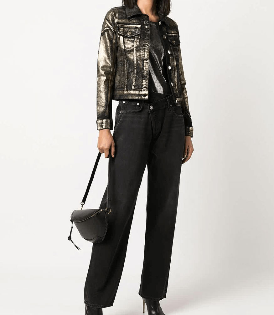 Gold/Black Metallic Jean Jacket denim Madison Maison foiled Italy