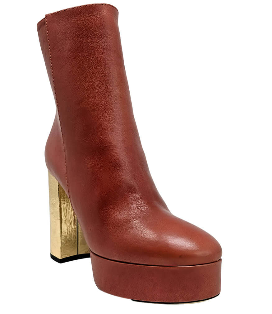 Camel/Gold Cracked Leather Platform Boots Madison Maison Beverly Hills