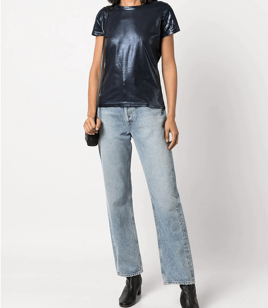 Metallic Coated Cotton T-Shirt Navy Foil Madison Maison Beverly Hills