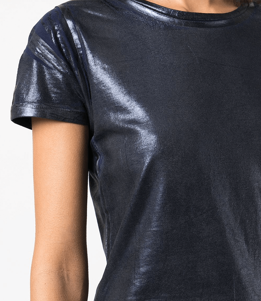 Metallic Coated Cotton T-Shirt Navy Foil Madison Maison Beverly Hills