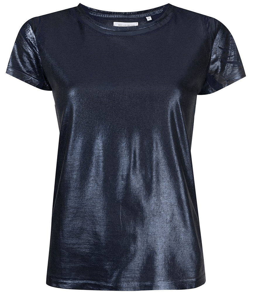Metallic Coated Cotton T-Shirt Navy Foil Madison Maison Beverly Hills