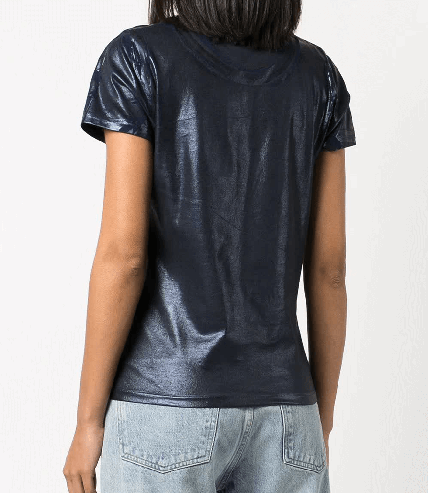 Metallic Coated Cotton T-Shirt Navy Foil Madison Maison Beverly Hills