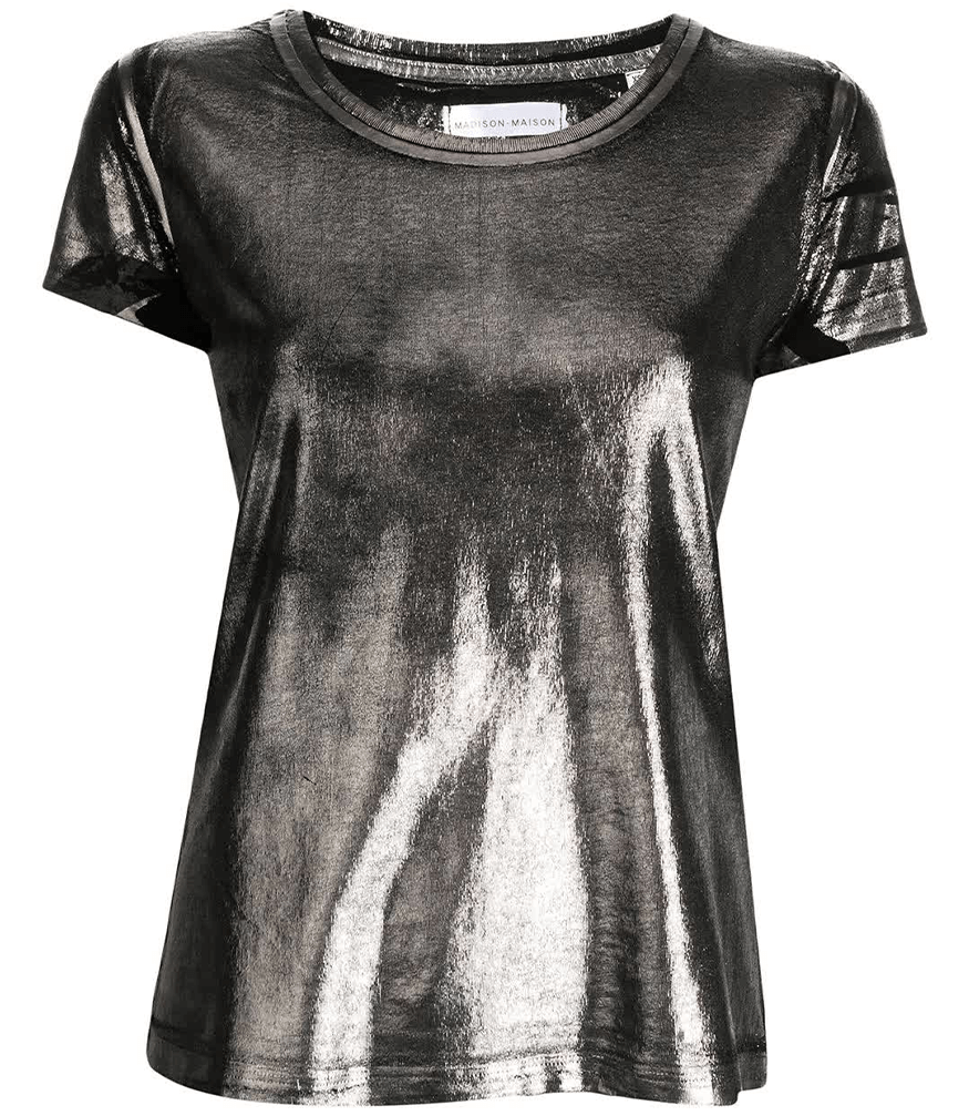 Metallic Coated Cotton T-Shirt Foil Black Platinum Silver Italy Madison Maison