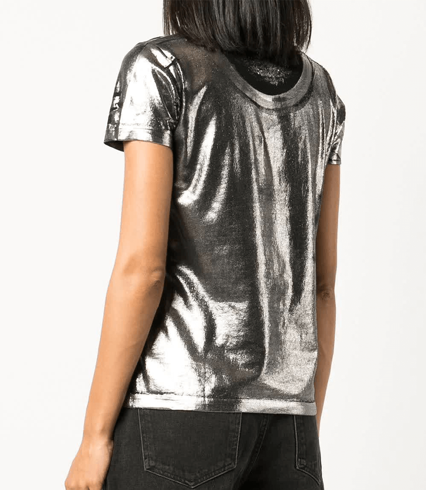 Metallic Coated Cotton T-Shirt Foil Black Platinum Silver Italy Madison Maison