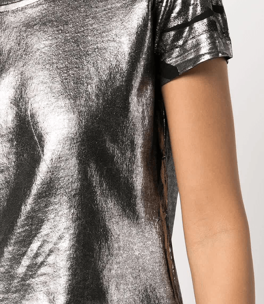 Metallic Coated Cotton T-Shirt Foil Black Platinum Silver Italy Madison Maison