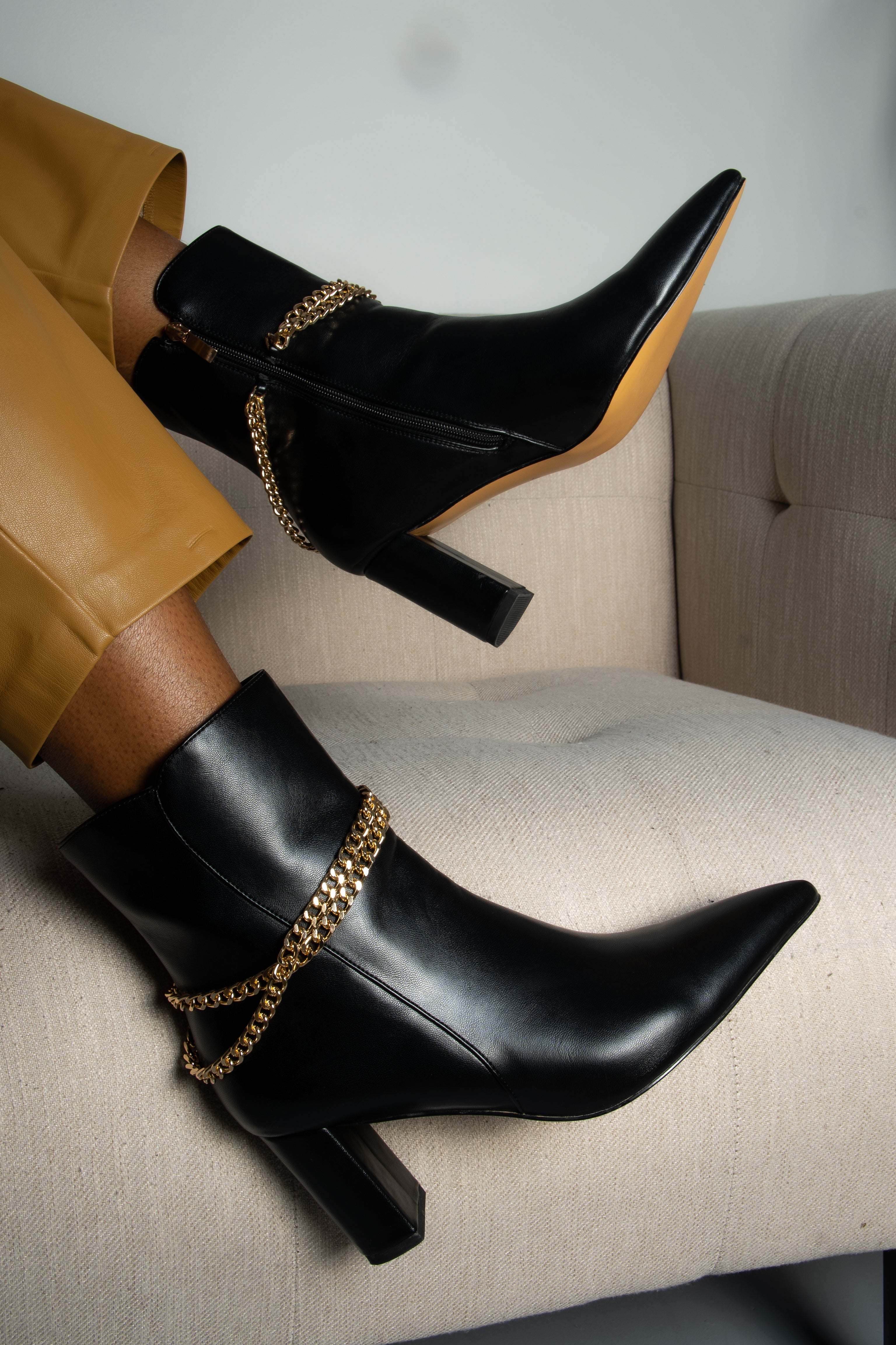 Janet Booties stiletto boots extended plus sizes black chain Vaila