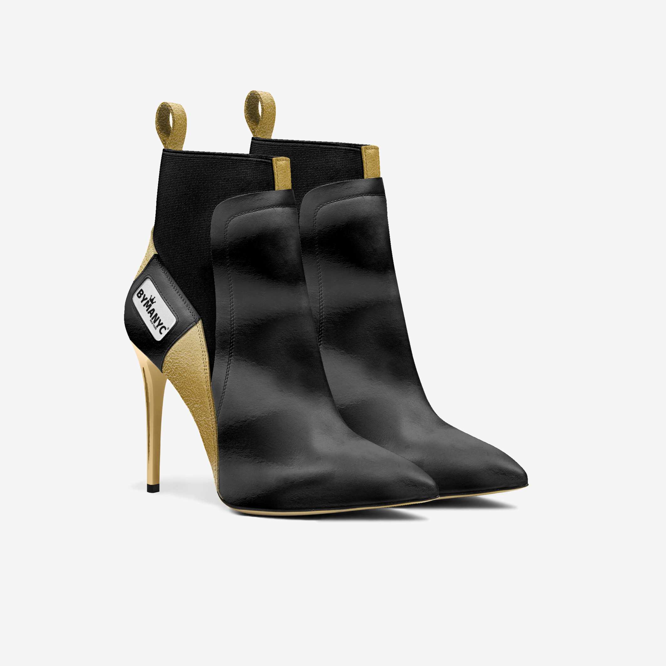 Vegan Heeled Shoes boots booties BYMANYC ® New York Tribeca Gold Flame
