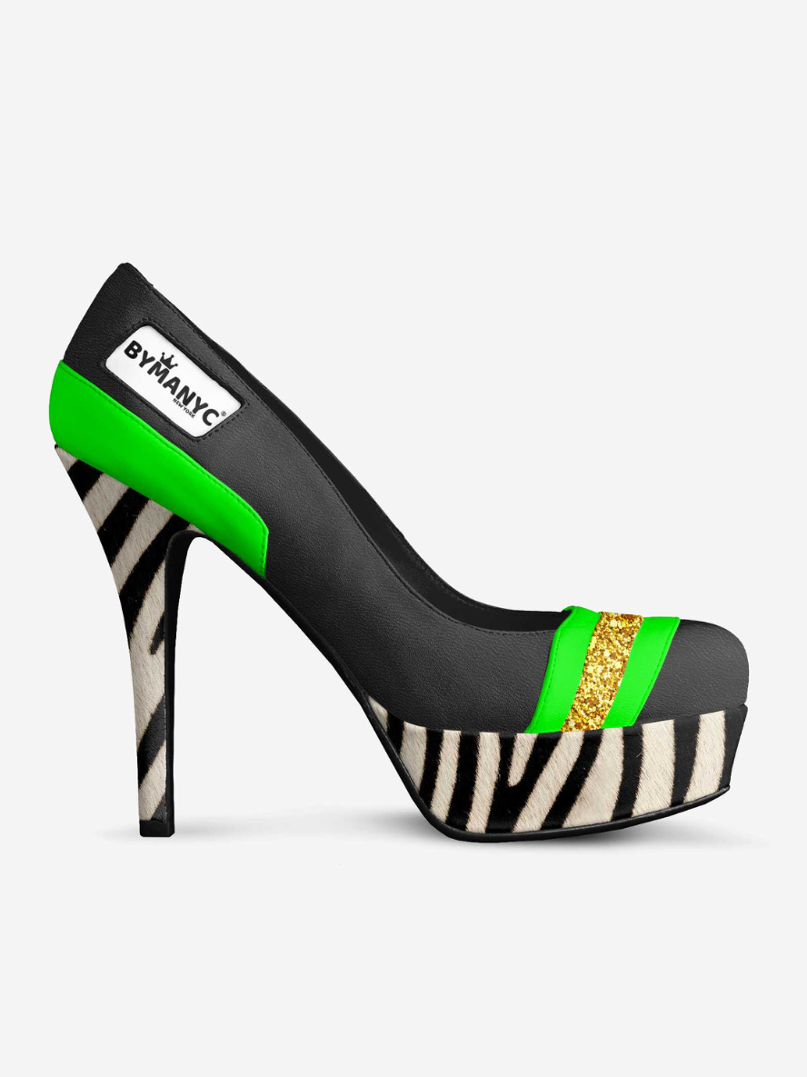 Vegan Stiletto Shoe BYMANYC ® New York – BOWERY Glam zebra neon green