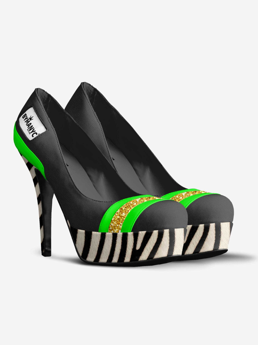 Vegan Stiletto Shoe BYMANYC ® New York – BOWERY Glam zebra neon green