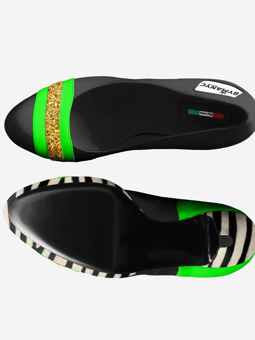 Vegan Stiletto Shoe BYMANYC ® New York – BOWERY Glam zebra neon green