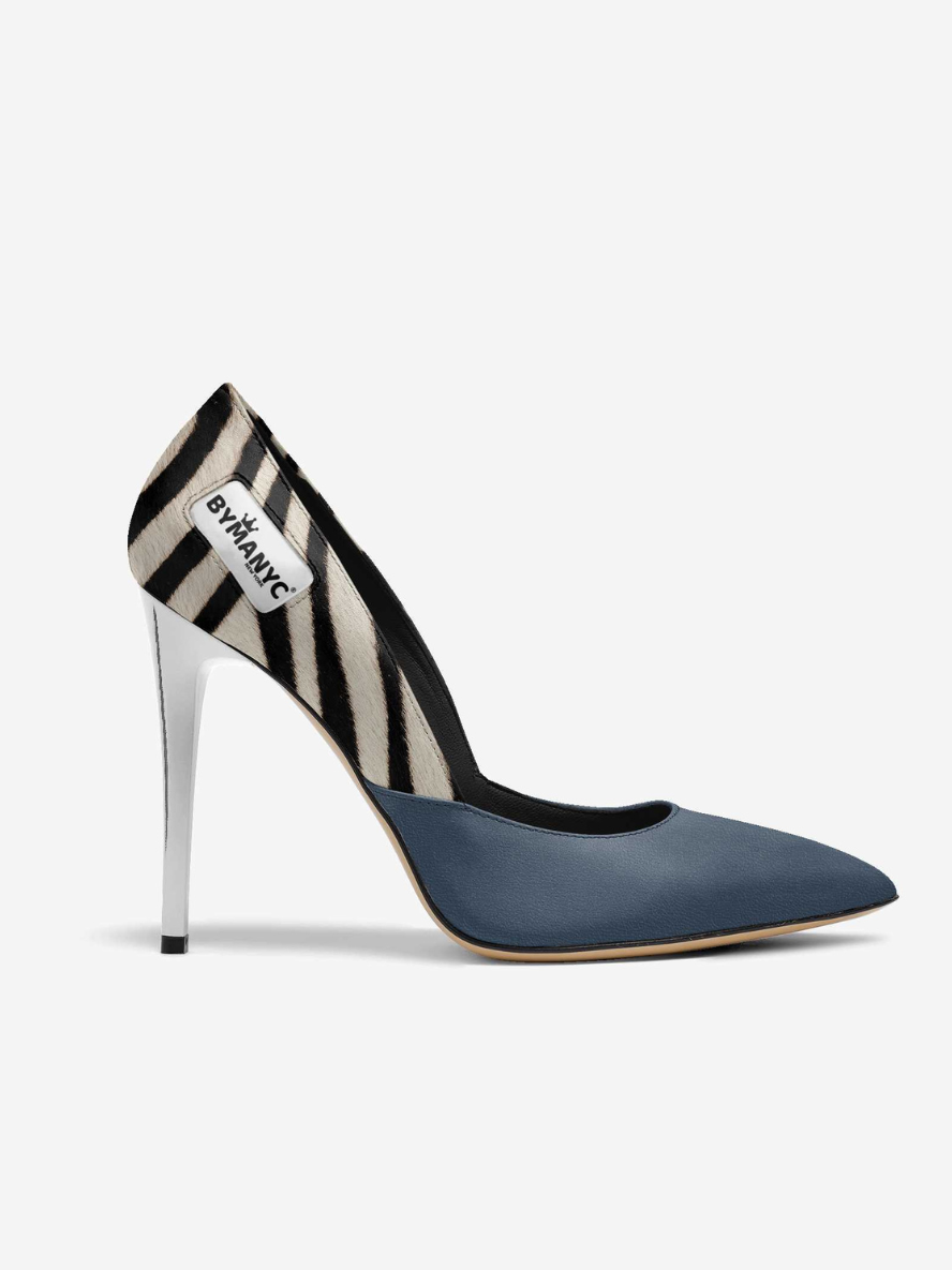 Vegan Women’s Stiletto Shoe BYMANYC ® New York – HARLEM Noir Luxe zebra blue