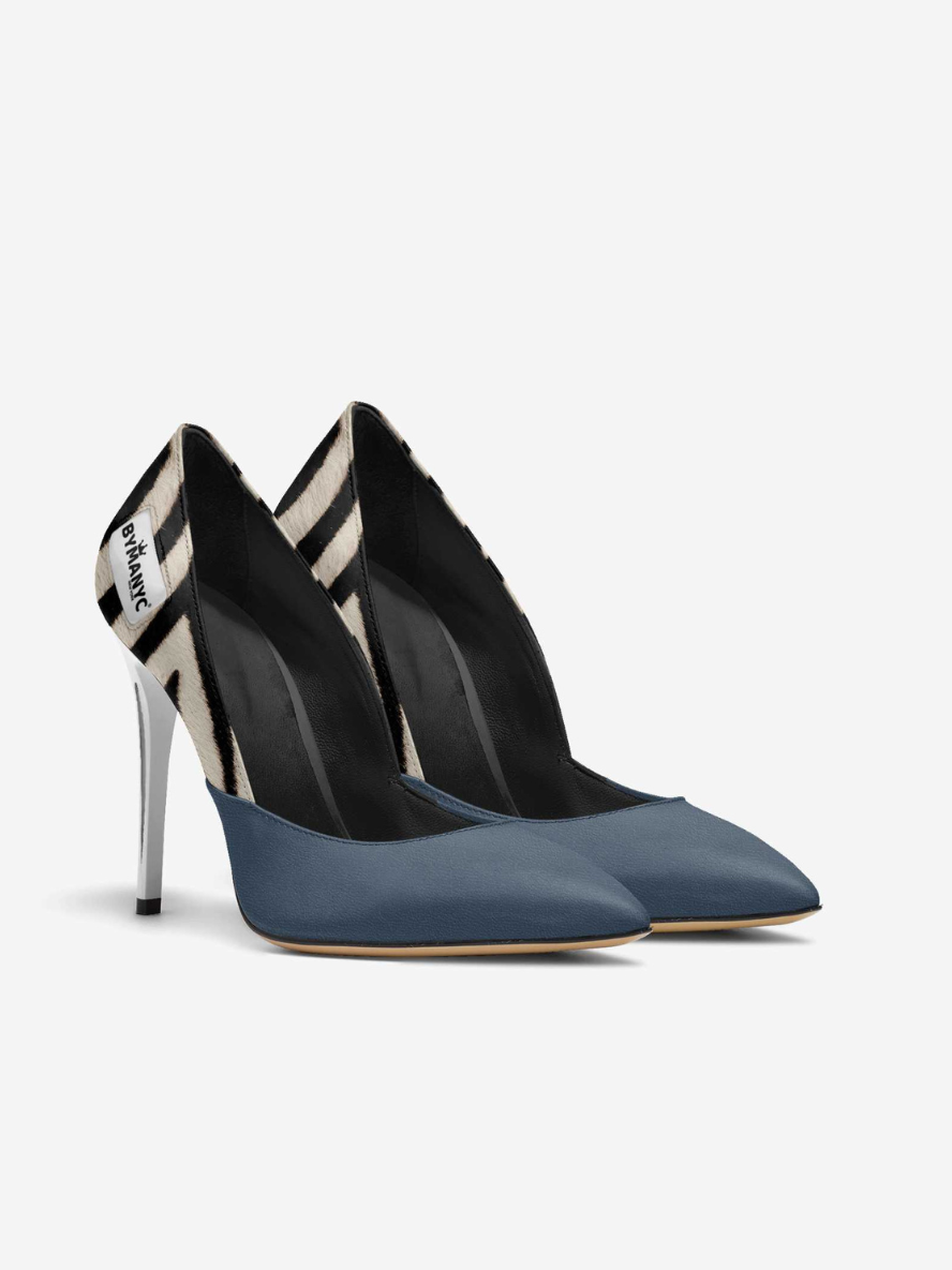 Vegan Women’s Stiletto Shoe BYMANYC ® New York – HARLEM Noir Luxe zebra blue