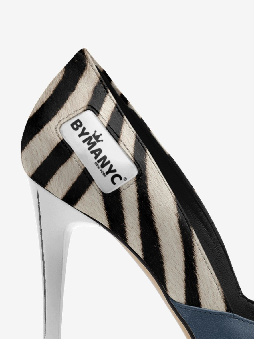 Vegan Women’s Stiletto Shoe BYMANYC ® New York – HARLEM Noir Luxe zebra blue