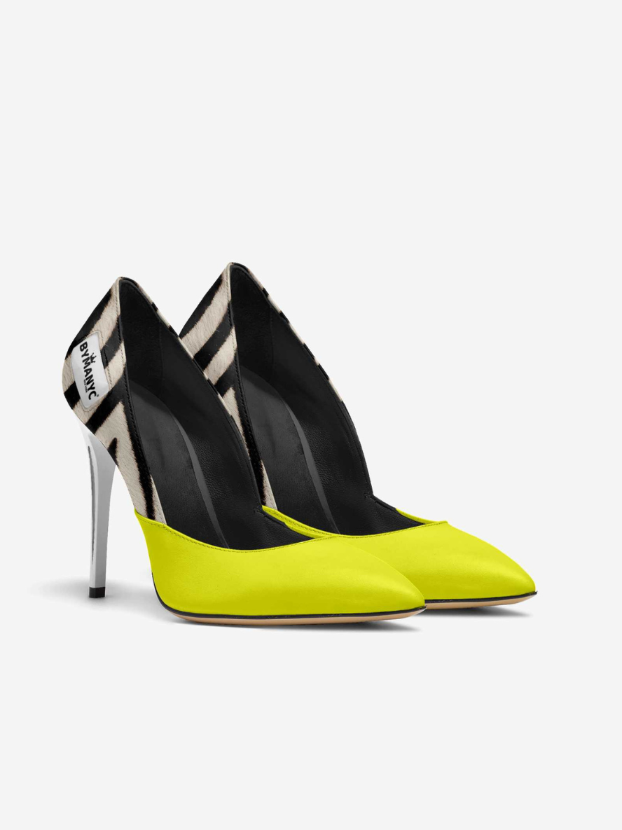 Vegan Women’s Stiletto Shoe BYMANYC ® New York – NOLITA Midnight yellow zebra