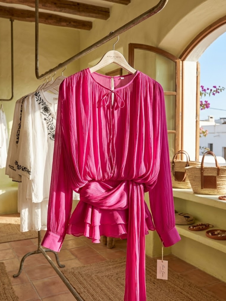 Ladies BLOUSE VEDRÁ Ibiza Collection BYMANYC ® New York dressy executive top fuschia