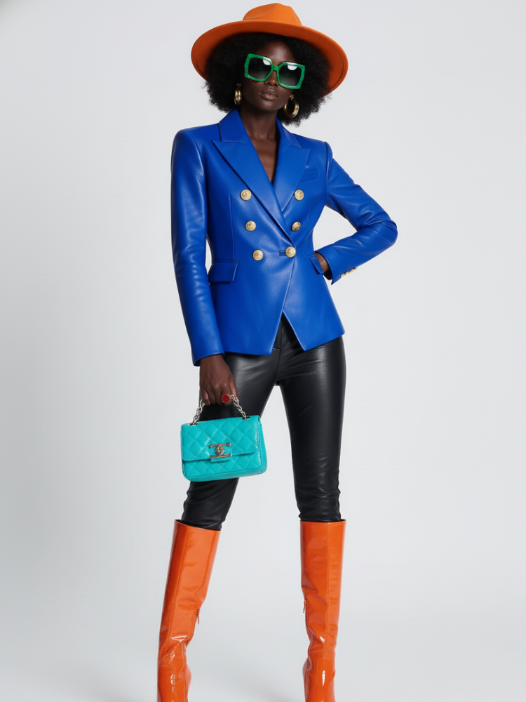 Wall Street Vegan Executive Leather Blazer Jacket BYMANYC ® New York Cobalt