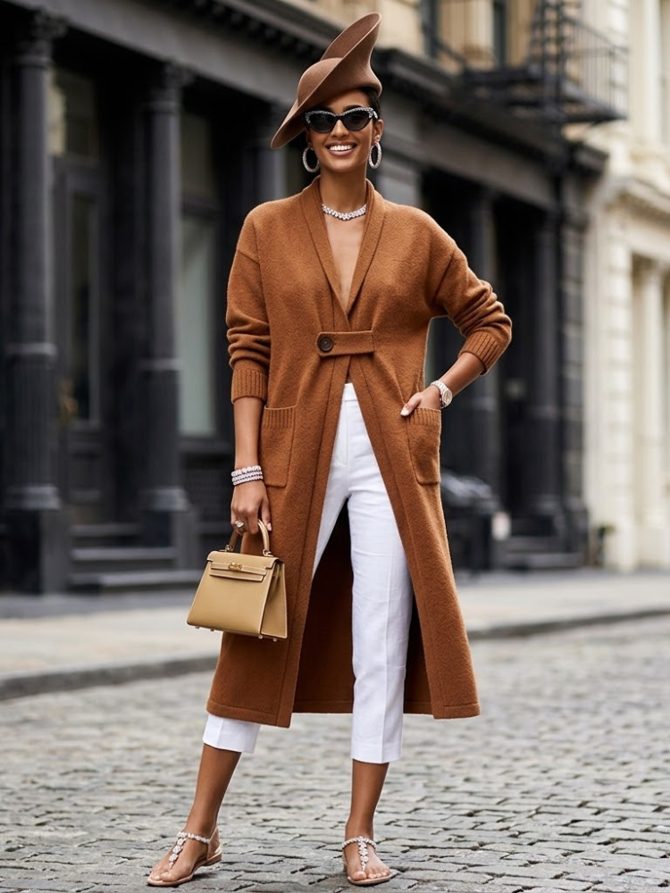 Ladies long Cardigan BOWERY New Collection sweater - BYMANYC ® New York brown