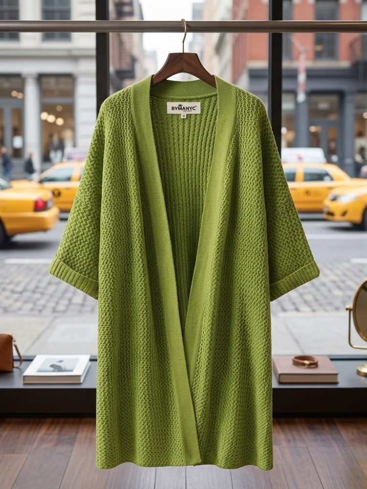 Ladies long green Cardigan BROOKLYN New Collection sweater - BYMANYC ® New York