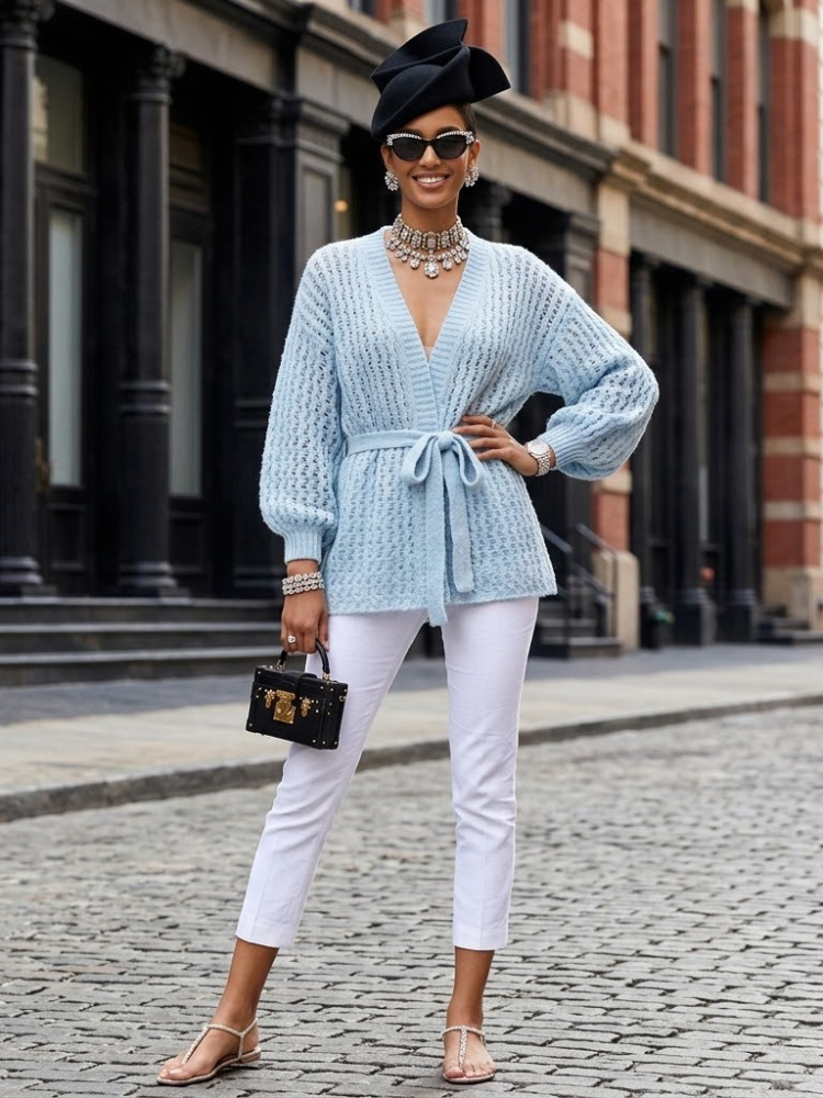 Ladies Cardigan GRAMERCY New Collection sweater - BYMANYC ® New York baby blue