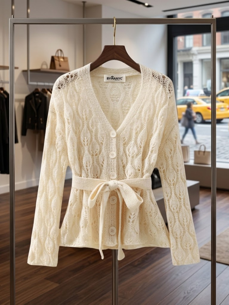 Ladies Cardigan sweater with belt tie HELL'S KITCHEN New Collection- BYMANYC ® New York
