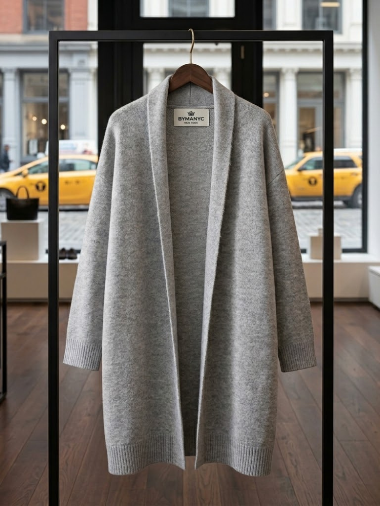 Woman's Cardigan sweater NOLITA long gray - BYMANYC ® New York