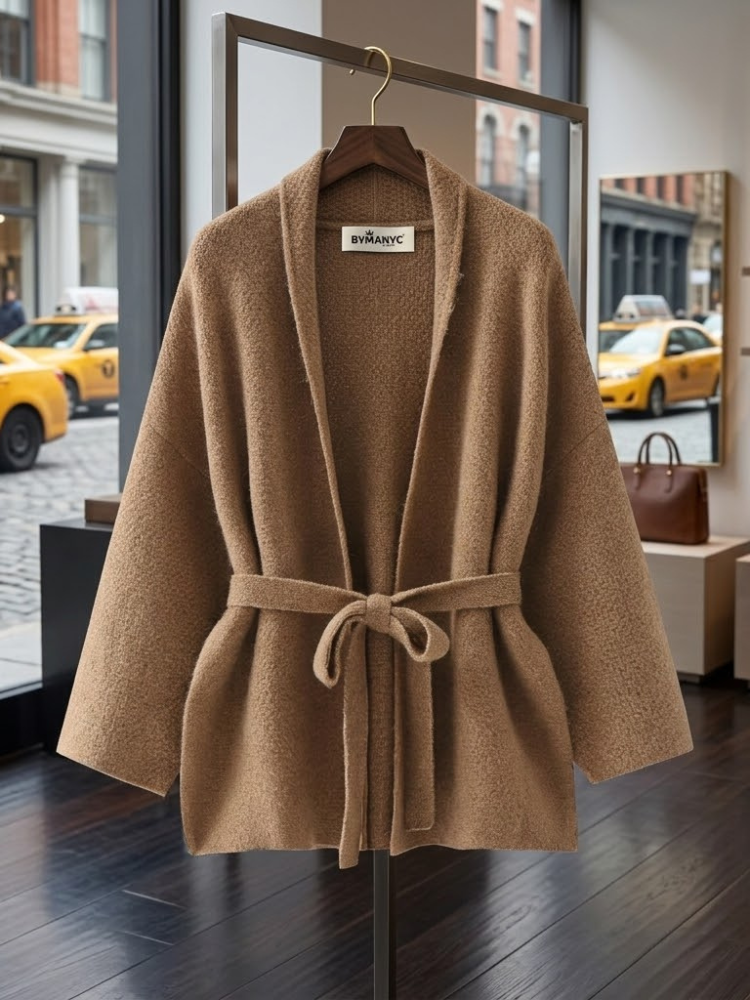 Ladies Cardigan Sweater TRIBECA New Collection - BYMANYC ® New York belted brown