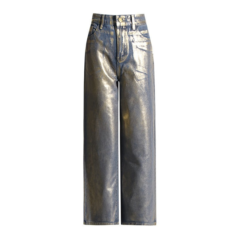 Ladies Metallic Denim Blue Jeans SOHO Prêt-à-Porter BYMANYC ® New York gold
