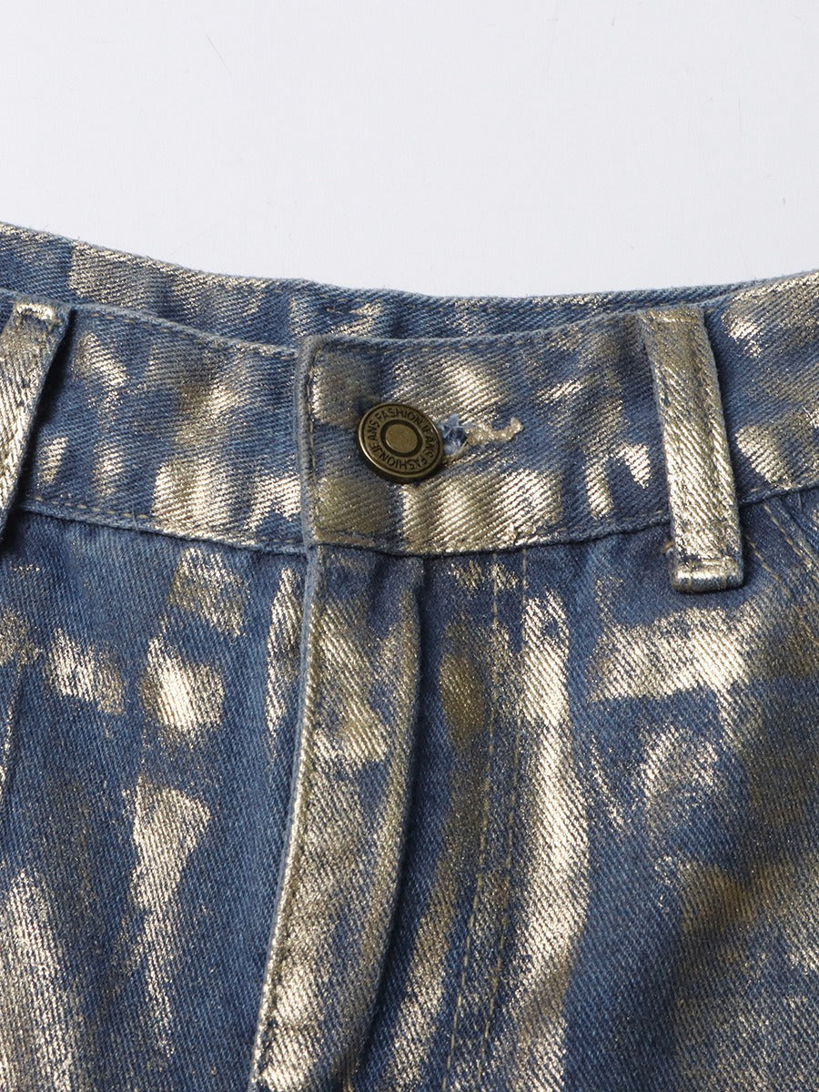 Ladies Metallic Denim Blue Jeans SOHO Prêt-à-Porter BYMANYC ® New York gold