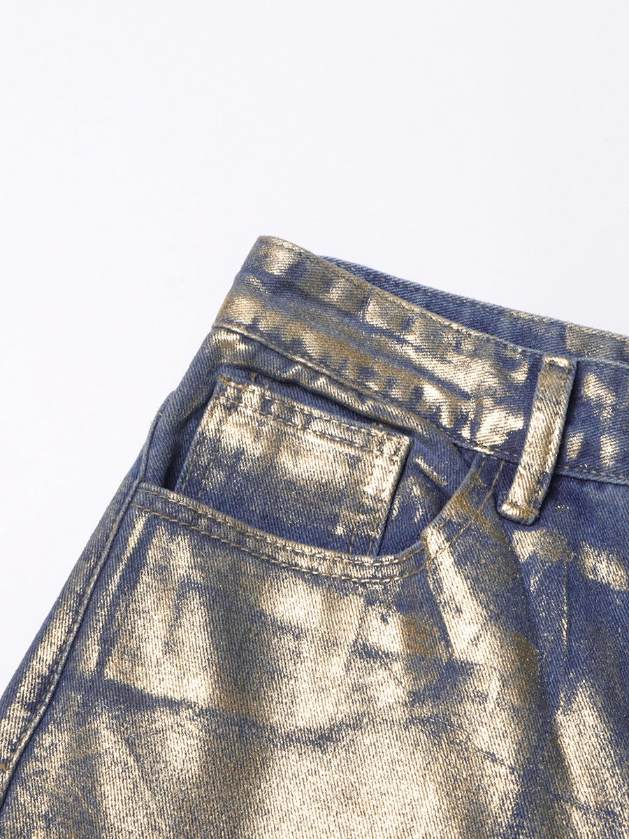 Ladies Metallic Denim Blue Jeans SOHO Prêt-à-Porter BYMANYC ® New York gold